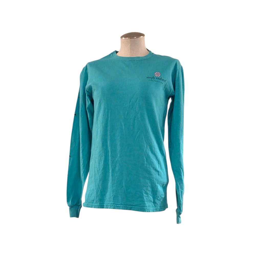 Simply Southern Long Sleeve Graphic Tee Teal Hang With My Dog Floral Small